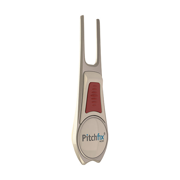 WHITE AND RED PITCHFIX DIVOT TOOL TOUR EDITION